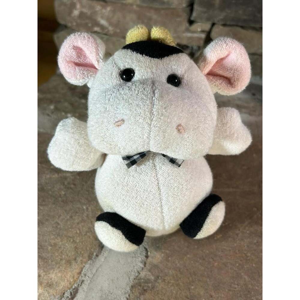 Baby Gund Terry Cloth Cow 6” White and Black Chimes Pink ears 1992 RARE HTF ging